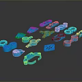 Blue 3D Printed Small Parts With Various Shapes And Assembly Tools 3d model