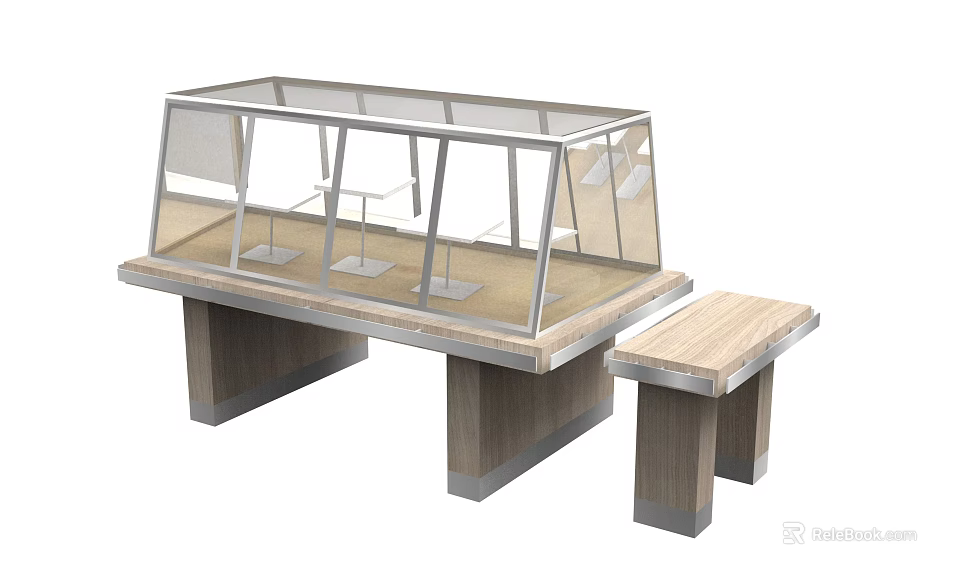 Modern Glass Door Showcase Shelf With Wooden Base And Retail Product Display Space 3d model 