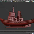 MB-74 Model Ship With Black Chimney Gray White Body And Red Lifebuoys On Wooden Base