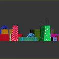 Colorful Gift Boxes And Shopping Bags With Decorative Ribbons And Bows
