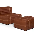 Stylish Brown Leather Single Sofa With Straps Design And Matching Ottoman 3d model