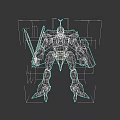 Purple Mech Game Movie Character With Green Armor Holding Sword And Sharp Claws