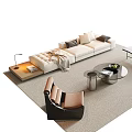 Modern Sofa Coffee Table Set With Round Table Accent Chair And Area Rug 3d model