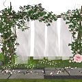 Floral Installation Archway With Green Vines Pink Flowers And White Drapes