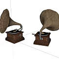 Vintage Gramophone Audio Speakers With Intricate Horn Design And Wooden Base Decor