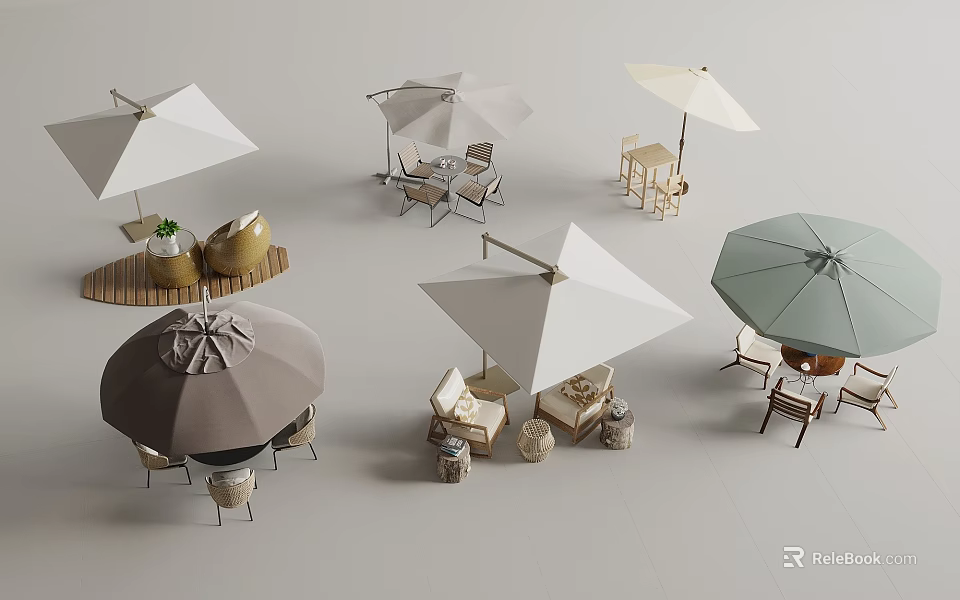 Outdoor Table And Chair Sets With Umbrellas In Various Modern Designs 3d model 