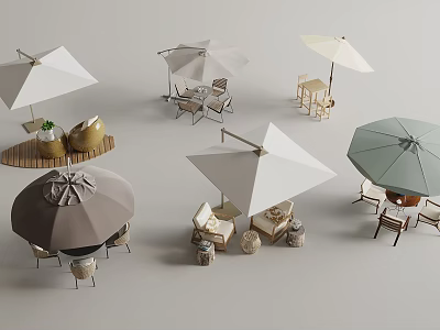 Outdoor Table And Chair Sets With Umbrellas In Various Modern Designs 3d model