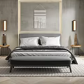Double Bed In Modern Minimalist Bedroom With Gray Wall Nightstands And Wall Lamps