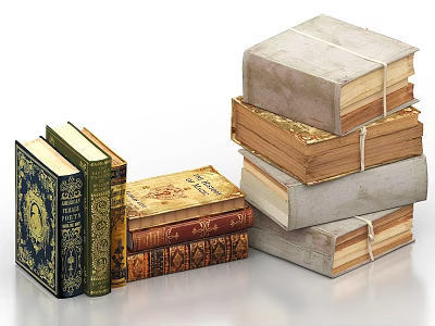 Vintage Hardcover Books Stacked With Various Decorative Covers And Bindings 3d model