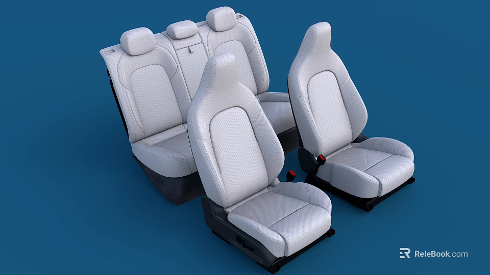 White Leather Car Seats For Automotive Interior With Multiple Seats Design 3d model 