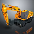 Yellow Wheel Type Excavator Model With HIRO Brand And Construction Features 3d model