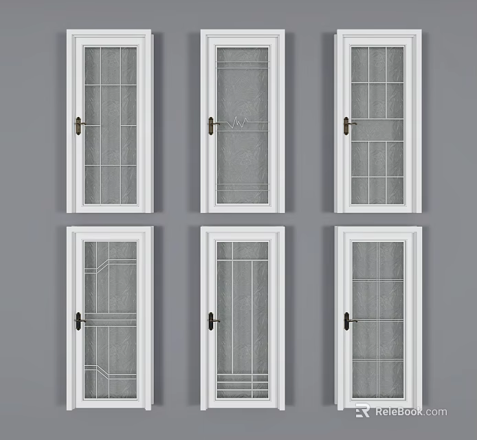 Multiple Modern Hinged Doors with Glass Panels and White Frames in Various Designs 3d model