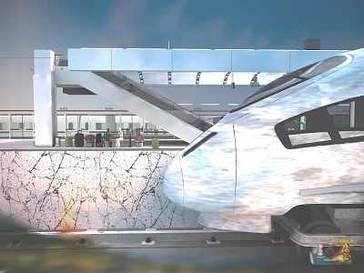 Modern High Speed Train At Contemporary Station Platform With Glass Structure 3d model