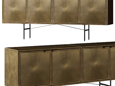 Elegant Modern Brass TV Stand With Textured Doors And Black Metal Legs 3d model
