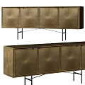 Elegant Modern Brass TV Stand With Textured Doors And Black Metal Legs