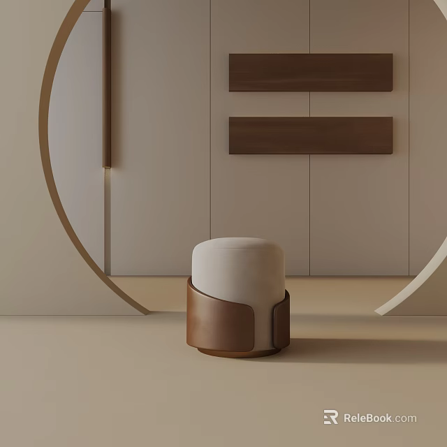 Elegant Modern Cream Side Table With Brown Leather And Wooden Details 3d model 