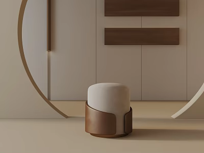 Elegant Modern Cream Side Table With Brown Leather And Wooden Details 3d model