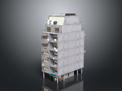 Future Architecture Multi Story Building With Gray Exterior Balconies Air Conditioning Units And Solar Roof 3d model