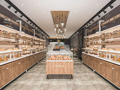Bright Dessert Shop Interior With Glass Display Cases And Wooden Shelves For Fresh Pastries 3d model