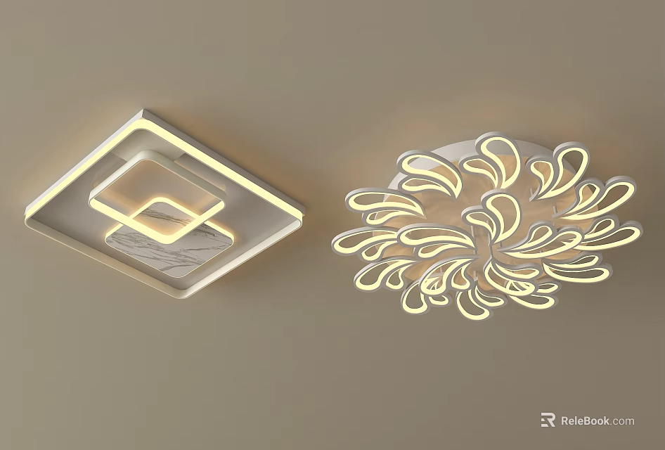 Modern Square And Floral Design Ceiling Lights With Curved Lines And Geometric Patterns 3d model