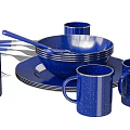Complete Blue Tableware Set With Mugs Bowls Plates Spoons Forks And Knives