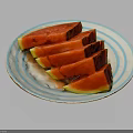 Fresh Sliced Watermelon Served on Blue and White Striped Plate