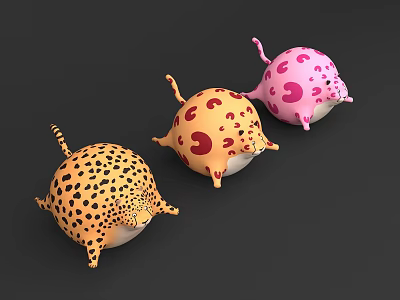 Colorful Animal Shaped Inflatable Decorations With Spotted Patterns Round Bodies And Tails 3d model