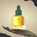 Elegant Perfume Cosmetics Bottle Brand LAN Yellow Glass Green Cap On Wooden Branch