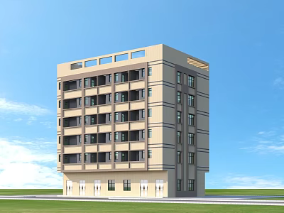 Modern Multi Storey Residential Building Exterior With Windows Green Lawn And Blue Sky 3d model