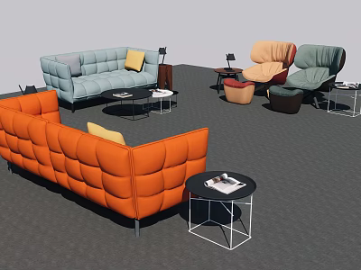 Modern Interior Sofa and Coffee Table Set With Tufted Multicolor Sofas and Metal Coffee Tables 3d model