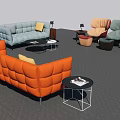 Modern Interior Sofa and Coffee Table Set With Tufted Multicolor Sofas and Metal Coffee Tables 3d model