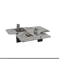 Modern White Marble Coffee Table With Glassware And Decorative Trays On Top 3d model