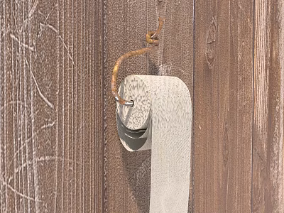 White Toilet Paper Roll Hanging On Metal Hook Against Wooden Wall 3d model White Toilet Paper Roll Hanging On Metal Hook Against Wooden Wall 3d model