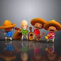 Cartoon Game Movie Band Characters Wearing Colorful Sombreros And Playing Instruments