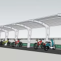 Modern Bike Shelter For Bicycle Parking With Multiple Bicycles And Green Plants