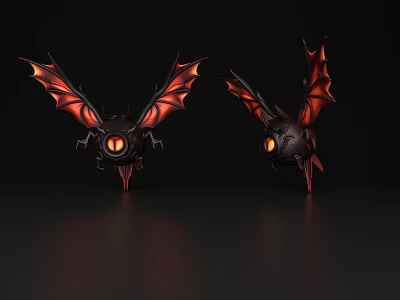 Two Black Flying Creatures With Red Wings And Glowing Eyes On Dark Background 3d model