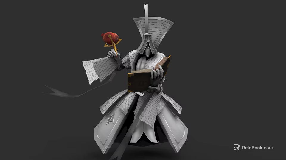 Game Movie Character In Robe With Tall Hat And Scroll Details Holding Staff And Book 3d model 