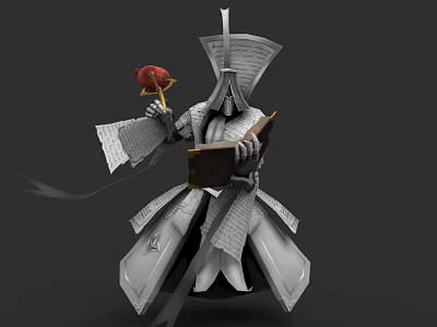 Game Movie Character In Robe With Tall Hat And Scroll Details Holding Staff And Book 3d model