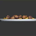 Bacon Wrapped Meatballs With Crispy Fries And Red Sauce On Blue Plate