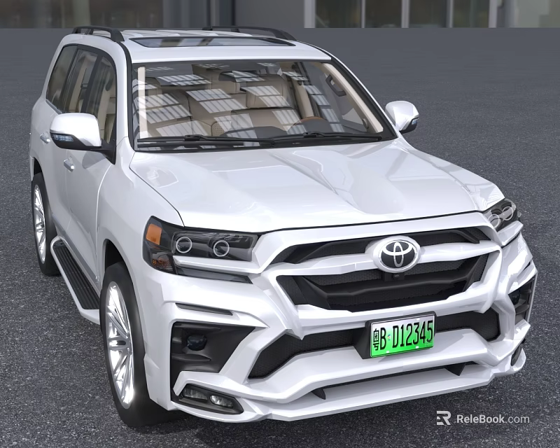 White Toyota SUV Featuring Modern Front Grille Headlights And Green License Plate 3d model 
