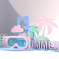 Summer Themed Photo Check In Spot With Pink Clouds Palm Trees And Swim Goggles