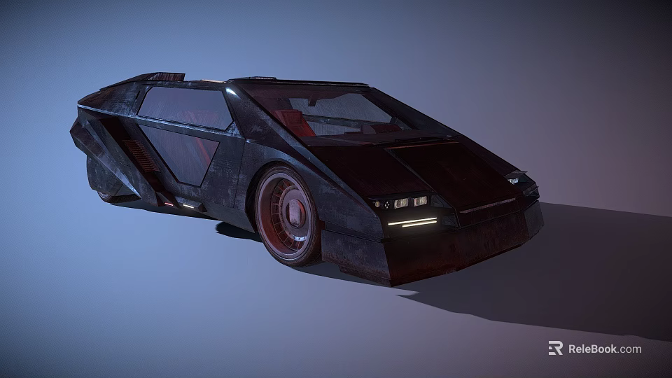 Classic Black Sports Car Design With Streamlined Body LED Headlights And Red Alloy Rims 3d model 