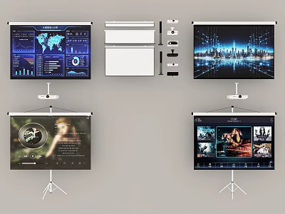 Projection Monitoring System With Tripod Mounted Screen And Multiple Data 3d model
