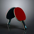 Table Tennis Paddles With Red And Black Rubber Crossed On Gray Background With Reflection