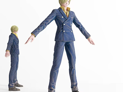 Game Movie Character Blue Suit Male Action Figure Standing Pose Model 3d model
