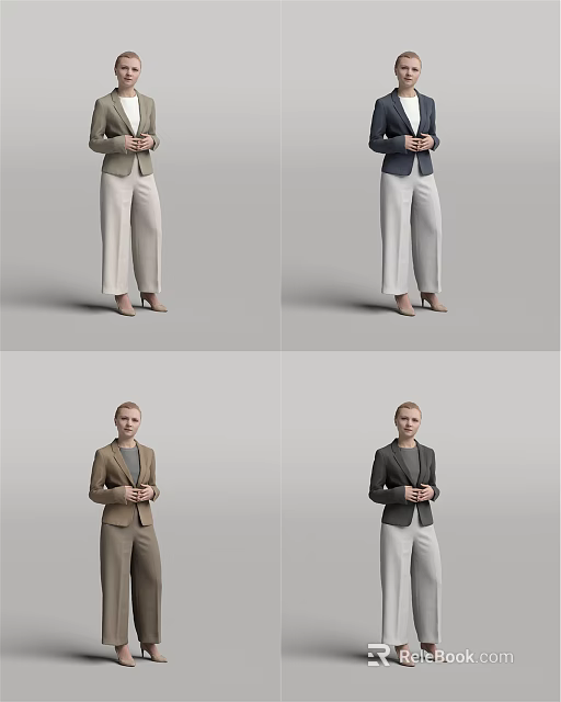 A Woman in Professional Business Attire Standing with Hands Crossed in Different Colored Suits 3d model 