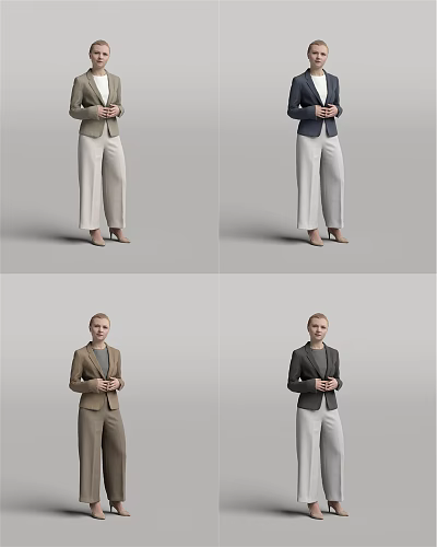 A Woman in Professional Business Attire Standing with Hands Crossed in Different Colored Suits 3d model
