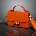 Stylish Orange Leather Handbag With Gold Lock Clasp Top Handle And Removable Strap