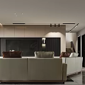 Modern Living Dining Room Interior Design With White Sofa Green Stools Rug And TV Wall