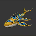Vibrant Mythical Whale Creature With Yellow Blue Intricate Patterns And Wing Like Fins